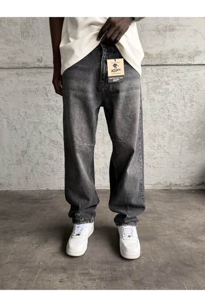 KağanKY Relax Baggy Jean με λεπτομέρεια ραφής και καπνιστό τρίψιμο