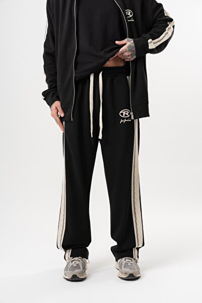 Respire Ανδρικό FFB παντελόνι φόρμας με ρίγες winter doubleface baggy μαύρο