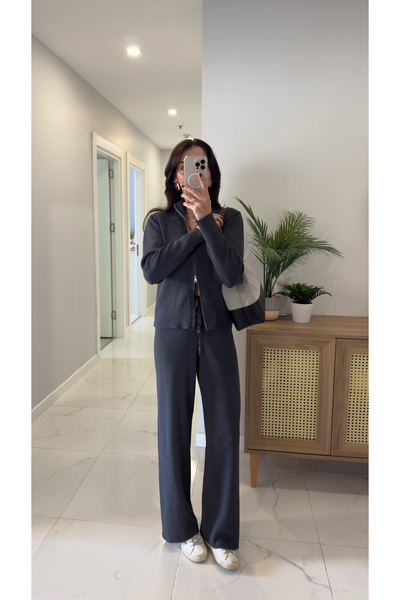 BİRCANÇİL Md Jua Anthracite Zippered Knitwear Set