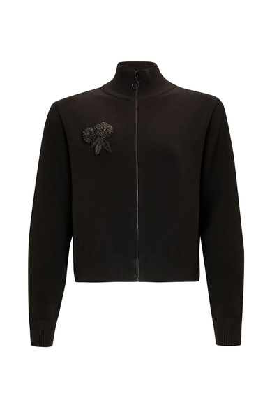 Exquise Zippered Mock Neck Long Sleeve Regular Knitwear Cardigan