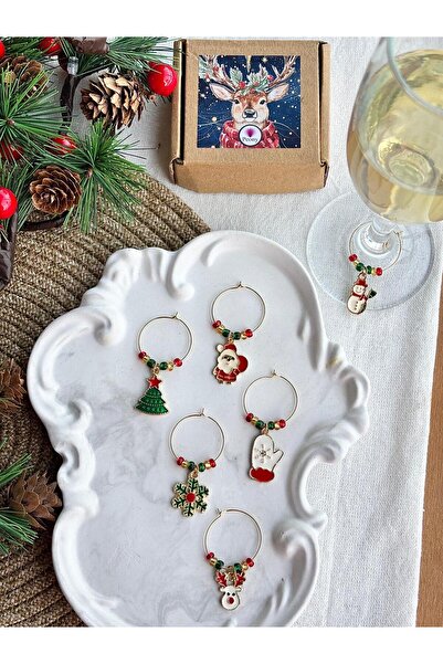 PEONY peonyofficiall New Year's Glass Ornament Set of 6 Glass Markers Gold New Year's Wine Charm