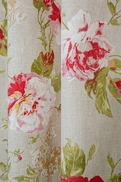 Premier Home Maira Ringed Background Curtain with Roses 140X270