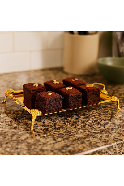 akdeniz home MANOR GOLD Büyük Kulplu Dikdörtgen Sunumluk / Servis Tabağı (32x22 cm) TPSE914