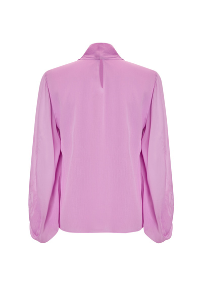 Exquise Patterned Scarf Collar Long Sleeve Regular Blouse