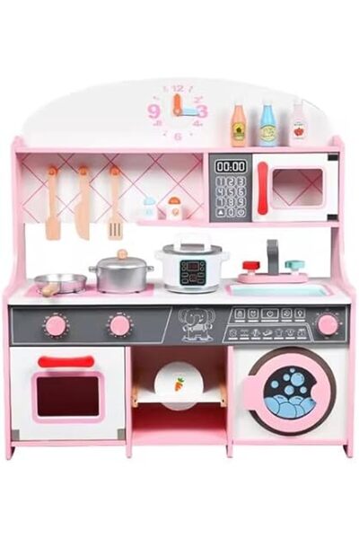 My modern game لعبة مطبخ خشبية للأطفال مع فرن، ألعاب مطبخ مع حوض للعب وطهي الطعام مع ملحقات الطهو