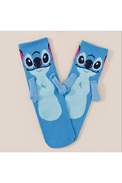 BABUN 1 Çift Mıknatıslı El Ele Tutuşan Stitch Çorap Eğlenceli Komik Sevimli Kız Erkek Çorap