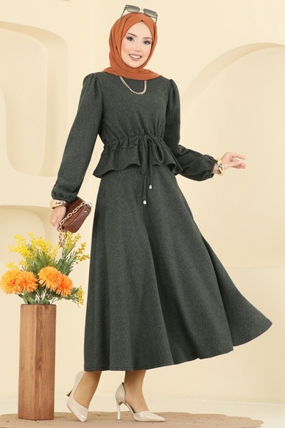 ModaMerve Manşeti Lastikli Balıksırtı Takım 24080UKBK1160-MS Haki