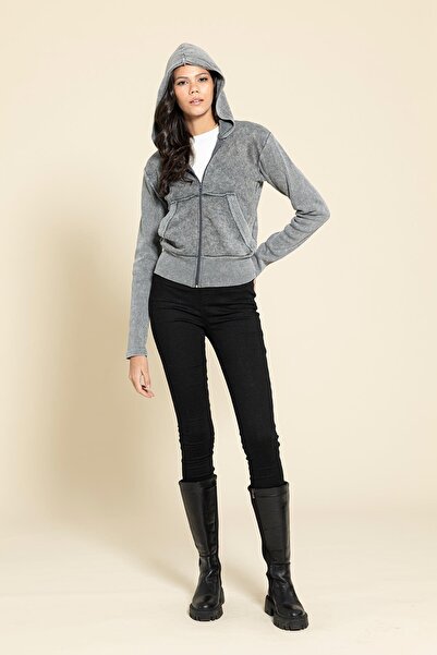 FOR YOU MODA Grauer Kapuzenpullover mit Reißverschluss – waschbar