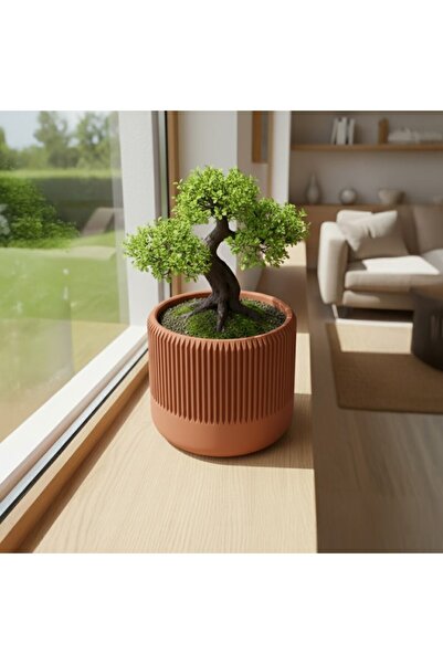 OEM Tall decorative pot with vertical design – Terracotta Ember color
