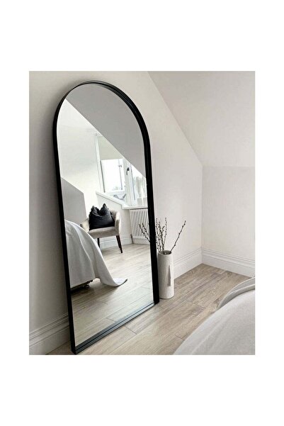 Muummirror 200x90 cm Oval Boy Aynası - Metal Çerçeveli Özel Tasarım Tam Boy Dev Ayna - Siyah