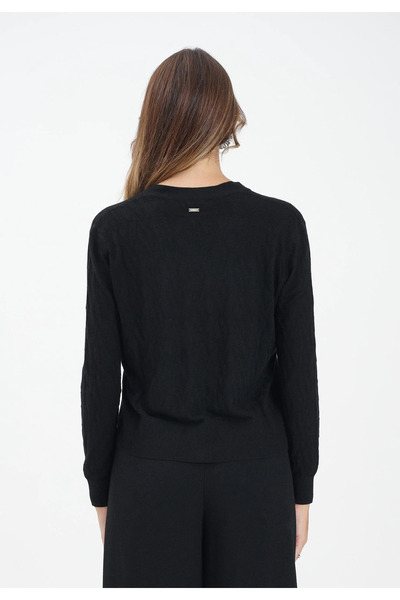 Armani Exchange Women's Regular Fit V-Neck Ax Logo Detailed Long Sleeve Black Cardigan Xw001315 Af16619-Fc101