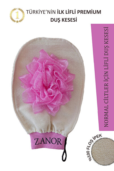 ZANOR Pembe Banyo Duş Kesesi Peeling Eldiveni %100 Premium Floş Ipek Kadın Ve...