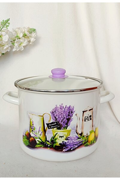 EBRULİEMAYE Lavender Enamel Stockpot Deep Pot Bakraç 8.5 Liters 26 cm Diameter Jam Paste Canning Pot