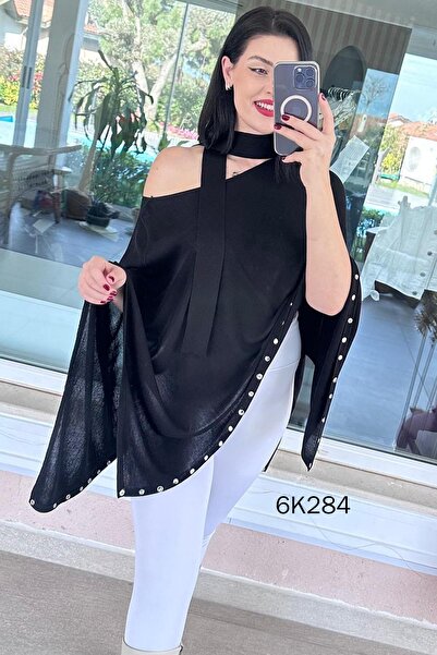 İnce Topuk Scarf Knitwear Poncho 6K284