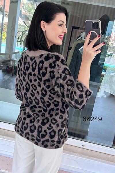 İnce Topuk Leopard Patterned Bearded Knitwear Blouse 6K249