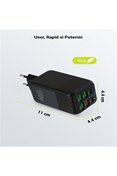 AdyMel 150W Super Fast Charger, 6-port (4x USB-A + 2x USB-C PD), Universal, Black