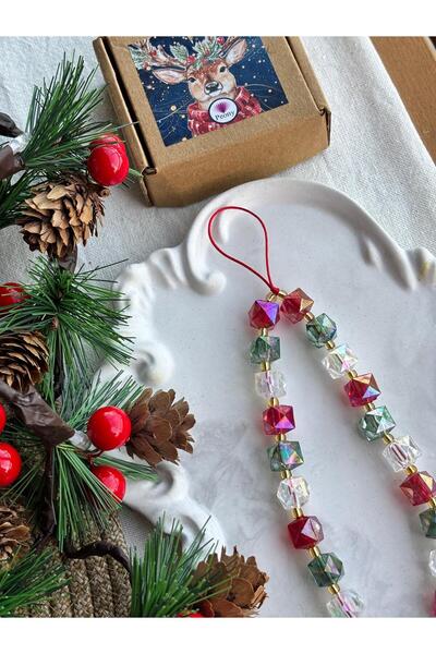 PEONY peonyofficiall Christmas Phone Charm Red Green White Janjanlı Cube Phone Lanyard Bag Ornament