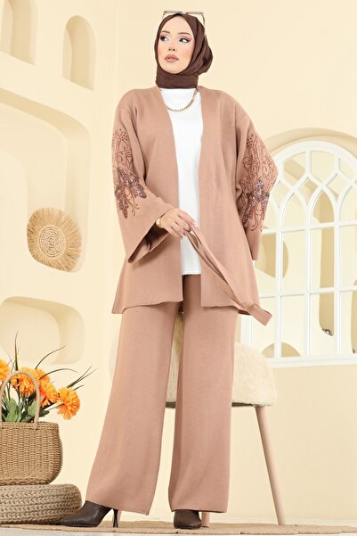ModaMerve Payet Detaylı İkili Takım 1300MT581-MS Latte