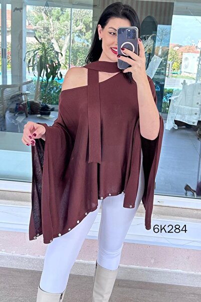 İnce Topuk Scarf Knitwear Poncho 6K284