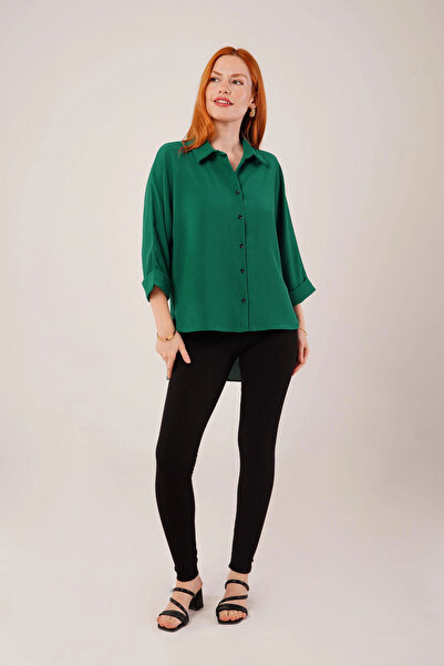 GENCULUS Smaragd Green Shirt with Sleeve Fold Detail