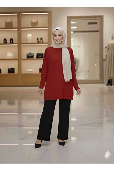 MEİLİN Tunica de tricotaj casual mercerizata cu decolteu rosu Claret