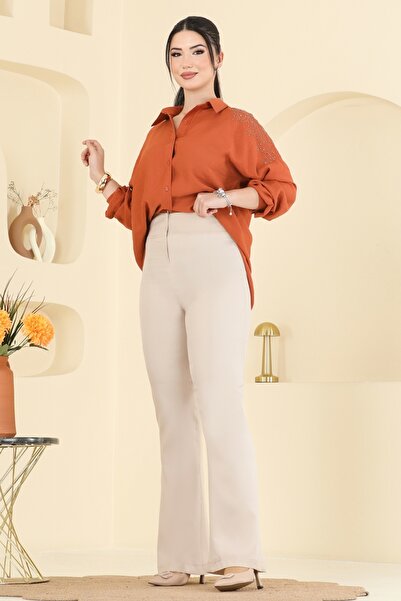 ModaMerve İspanyol Paça Dabıl Pantolon 8210AB368-MS Taş