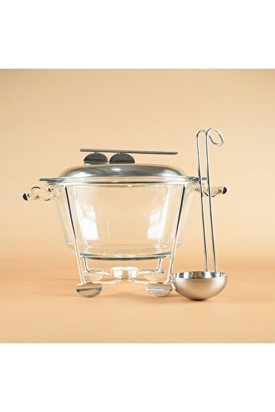 DIVA LADY Stainless steel and premium round glass soup warmer, 4 liters, with a bowl and a Devalide candle holder.