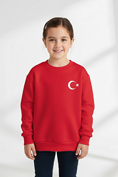 kinderos Turkish Flag Printed Thick Children's Sweatshirt - 26K 1627