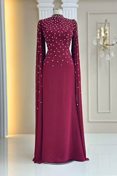 Amine Hüma Afra Abiye Elbise Bordo