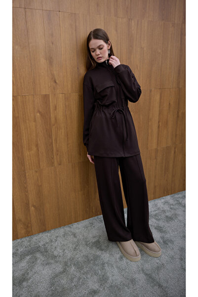 Birgül Bektaş Brown Sweatshirt with Waist Tie Detail