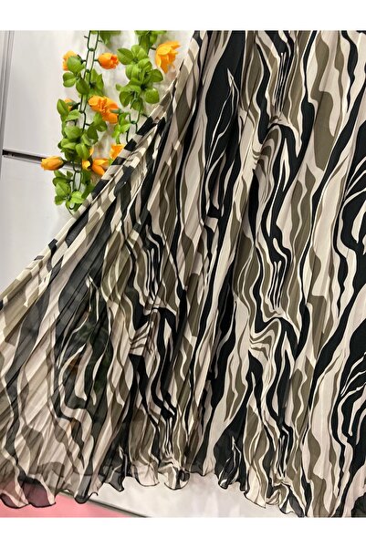 edu collection Patterned Chiffon Bohe Bell Skirt with Lining