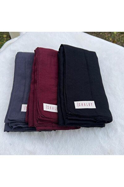 shalby Set de 3 șaluri din bumbac simplu Hijab (afumat adânc-bordeau-negru)