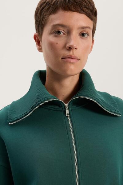 Oysho Long jacket with adjustable waist, rib collar in a cotton blend