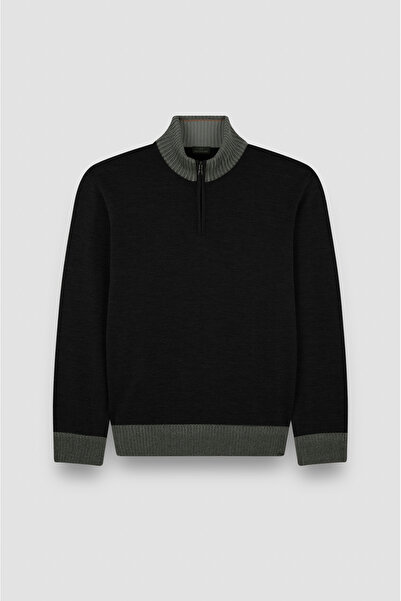 PAUL&SHARK Men's Regular Fit Half Zipper Mock Neck 100% Wool Long Sleeve Knitwear Black Knitwear 15311108-011