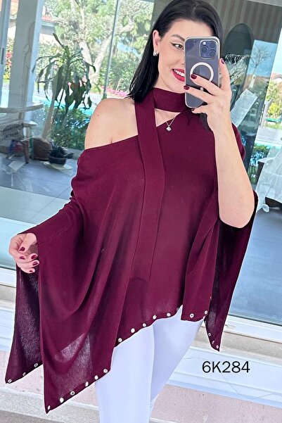 İnce Topuk Scarf Knitwear Poncho 6K284