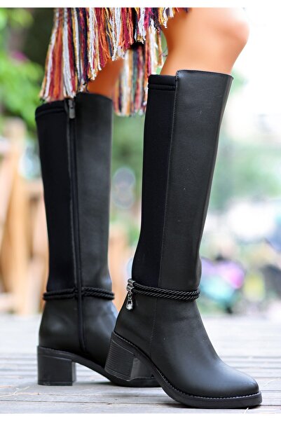 BESKAR Olha Black Leather Heeled Boots