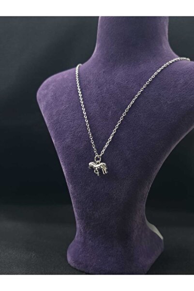 sarıyer silver Steel Pendant with Horse Figure and Ghost Model Steel Chain An...