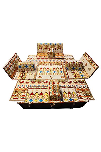 Biki 9-piece Camping Floor Seating Set with 4 Chairs, 4 Cushions and 2×3m Mat - Maroon