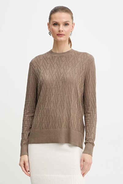 Armani Exchange Women's Regular Fit Round Neck Patterned Cotton Knitted Brown Sweater Xw001317 Af16619-F1039