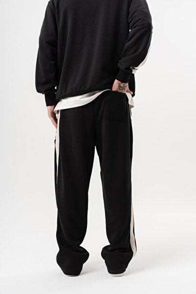 Respire Men's Diagonel Baggy Sweatpants with Dirty Stitch Detail, Black