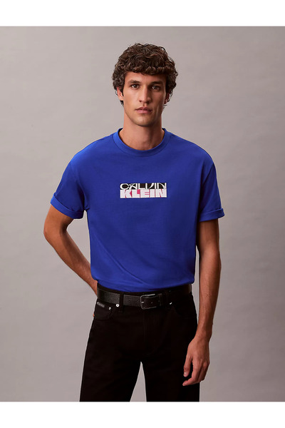 Calvin Klein Men's Cotton Crew Neck Short Sleeve Blue T-Shirt Lv04Rd808G-C65