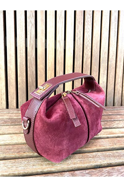 ABBRA Women's Real Suede Leather Small Bag with Hand Shoulder Strap and Lining