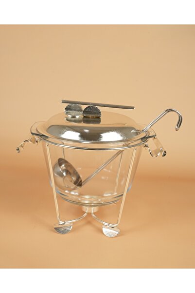 DIVA LADY Stainless steel and premium round glass soup warmer, 4 liters, with a bowl and a Devalide candle holder.