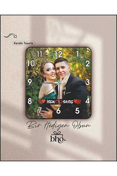BİRHEDİYENOLSUN Kişiye Özel Resimli Duvar Saati ( Kare 1 Resimli 40x40 cm )
