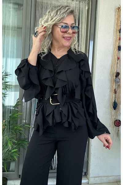 Dila Butik Fırfırlı Şifon Gömlek