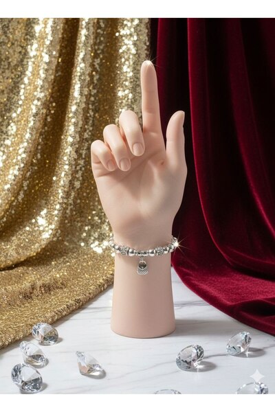 Shiklik سوار نسائي مزين بالخرز الحجري الفضي اللون