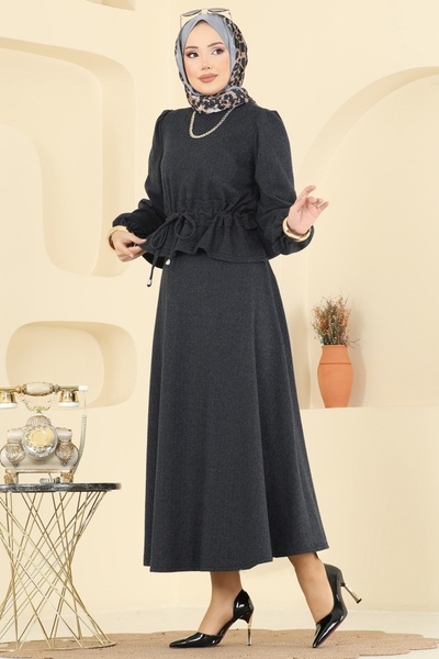 ModaMerve Manşeti Lastikli Balıksırtı Takım 24080UKBK1160-MS Antrasit