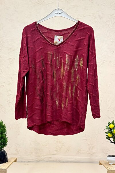 sahnemoda Εισαγόμενη μπλούζα με μακρυμάνικο μοτίβο με λαιμόκοψη σε σχήμα V