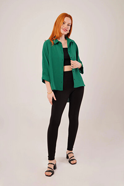 GENCULUS Smaragd Green Shirt with Sleeve Fold Detail