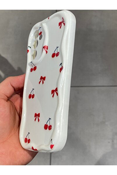 Mee.co Samsung A54 Compatible Shock-Absorbing Hard Silicone Case with Cherry and Ribbon Pattern